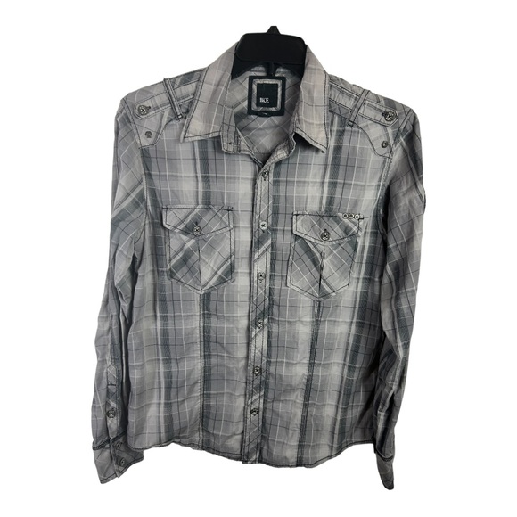 BKE Shirt Mens size M Black Plaid Fit Button Roll Tab Sleeves Collared X203 - Picture 9 of 9